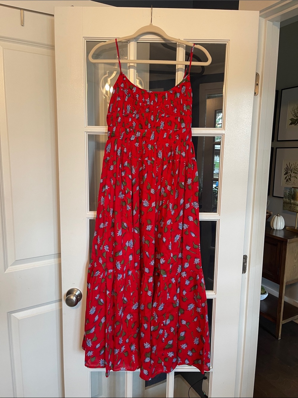 J. Crew Red Floral Spaghetti-Strap Dress